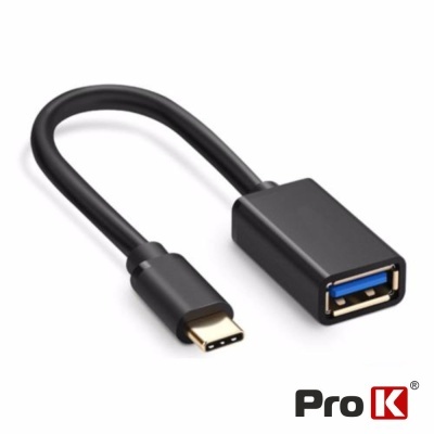 Cabo adaptador USB-C para USB-A preto curto com conector azul