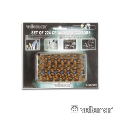 Conjunto de condensadores cerâmicos Velleman em embalagem blister preta