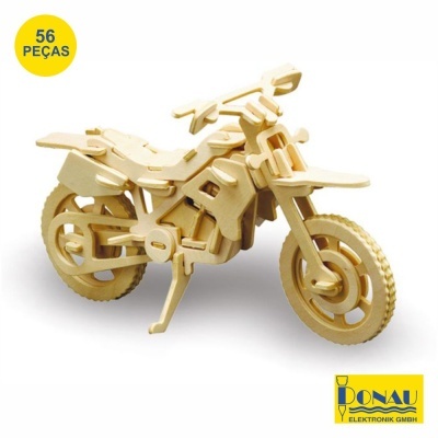 Modelo de moto de madeira clara com 56 peças