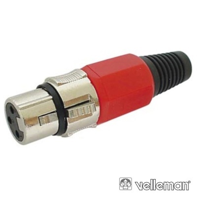 Conector XLR feminino vermelho e preto com corpo metálico