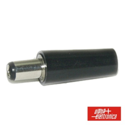 Adaptador de conector DC preto e metálico com logótipo alpha elettronica