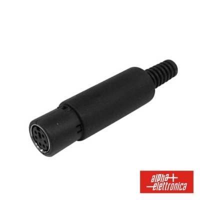 Conector preto cilíndrico com 6 pinos