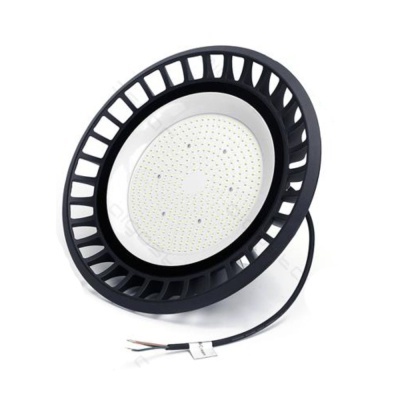 Luz industrial LED circular preta com LEDs pequenos brancos