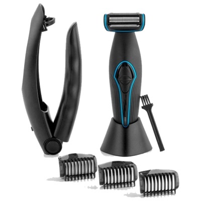 Conjunto de barbeador elétrico preto com pentes e acessórios