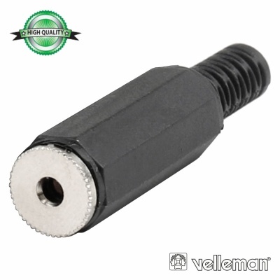 Conector jack fêmea preto com terminação metálica