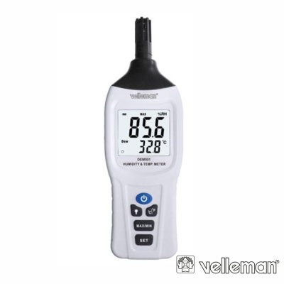 Medidor digital Velleman de humidade e temperatura branco e preto com visor grande