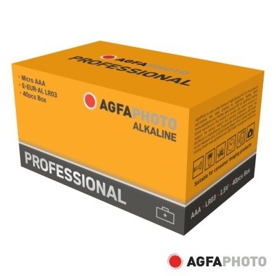 Caixa laranja e cinza de pilhas alcalinas AGFA PHOTO PROFESSIONAL micro AAA