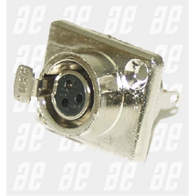 Conector XLR metálico prateado com tampa articulada e três pinos