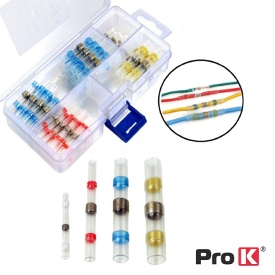 Conjunto de termoretráteis para soldadura em caixa plástica transparente com conectores coloridos