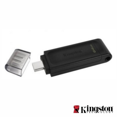 Pen USB Kingston Technology preto com conector USB-C e tampa translúcida
