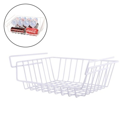 Suporte organizador metálico branco tipo cesta para latas de bebidas