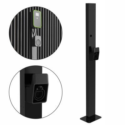 Poste vertical preto com suporte e anel para cadeado