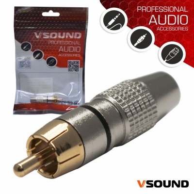 Conetor áudio RCA metálico dourado e prateado com embalagem V SOUND