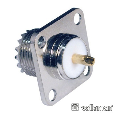 Conector coaxial metálico com isolador branco e pino dourado