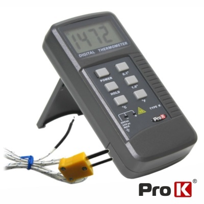 Termómetro digital ProK cinzento com ecrã LCD e termopar amarelo