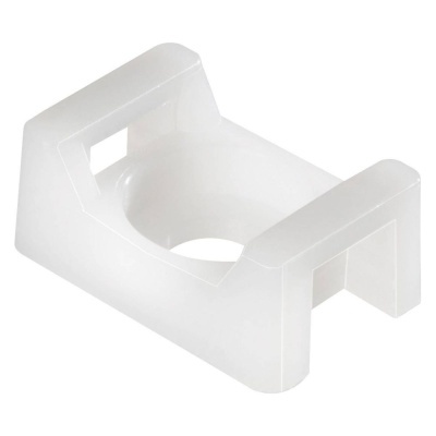 Suporte plástico branco translúcido rectangular com orifício circular para segurar objetos.