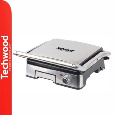 Sanduicheira elétrica Techwood em aço inoxidável com pega metálica e luzes indicadoras