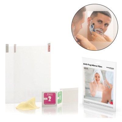 Película anti-embaçante para espelho com acessórios de aplicação e embalagem