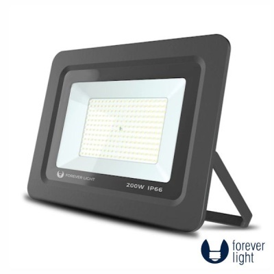 Refletor LED preto 200W IP66 da Forever Light com suporte ajustável