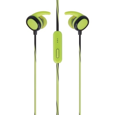 Auriculares intra-auriculares verdes e pretos com controlo remoto