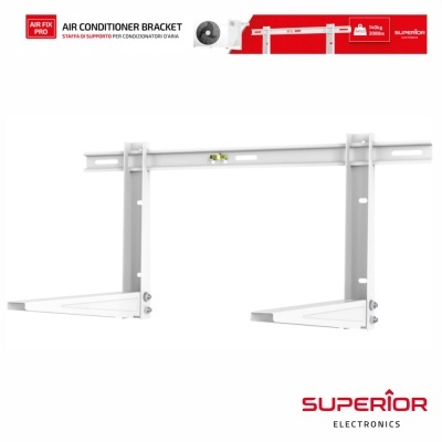Suporte branco para ar condicionado com caixa e logotipo Superior Electronics