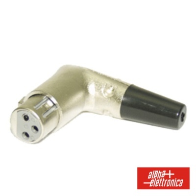 Conector de áudio XLR metálico angular prateado com ponta preta