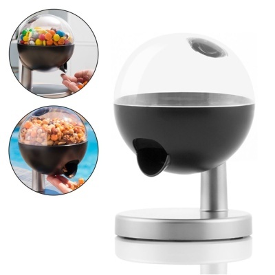 Doseador de bola preto com tampa transparente e base prateada