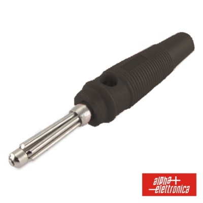 Conector banhado a níquel com cabo preto e logotipo Alpha Elettronica