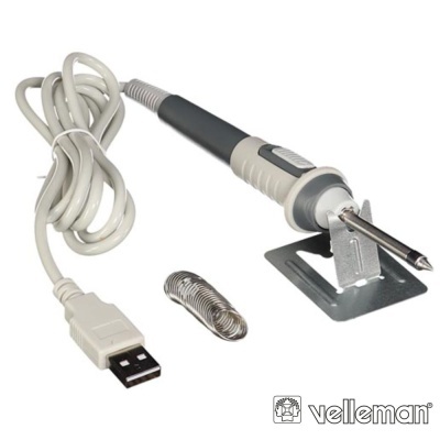 Ferro de soldar USB Velleman com suporte e mola de limpeza