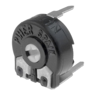 Potenciômetro rotativo preto com terminais metálicos