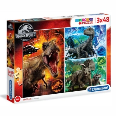 Caixa de puzzle Supercolor Clementoni Jurassic World 3x48 peças