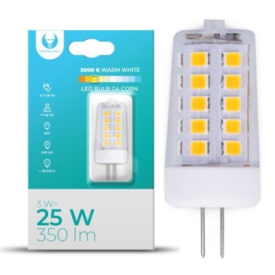 Bombilha LED G4 branco quente 3000K, 3W, 350 lumens, embalagem azul e branca