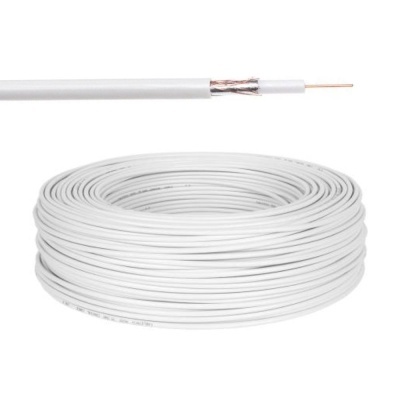 Rolo de cabo coaxial branco com extremidade descascada