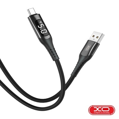 Cabo USB para USB-C preto com revestimento de nylon e indicação 5.0