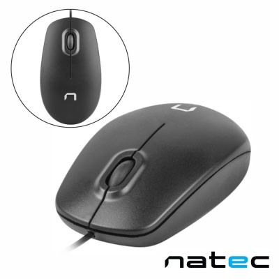 Rato de computador preto com cabo e scroll central