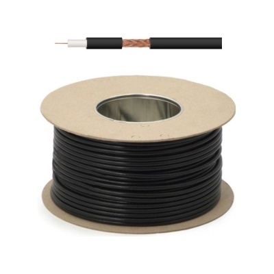 carretel de fio coaxial preto enrolado em suporte de cartão