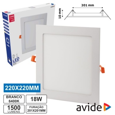 Painel LED quadrado branco Avide com embalagem e especificações técnicas