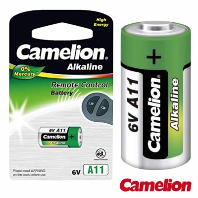 Pilhas alcalinas Camelion A11 6V em embalagem preta e verde