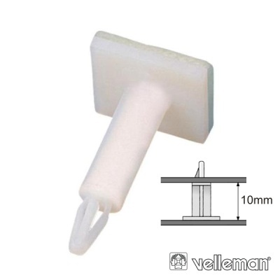 Peça plástica branca com base quadrada e ponta de encaixe