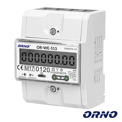 Medidor elétrico digital branco ORNO modelo OR-WE-513 com visor LCD e números zeros