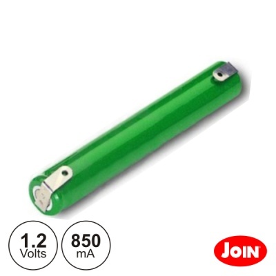 Bateria cilíndrica verde com indicadores 1.2 Volts e 850 mA mais logo JOIN
