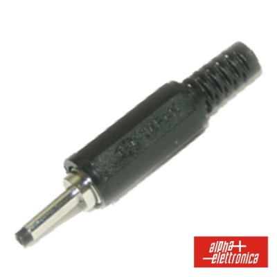 Conector de alimentação preto com ponta metálica e cabo flexível