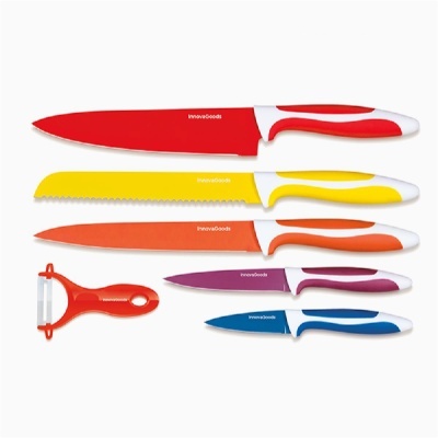 Conjunto de facas coloridas e descascador com cabos ergonómicos e marca InnovaGoods