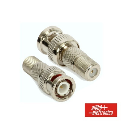 Adaptadores metálicos para cabos coaxiais com logo alpha elettronica
