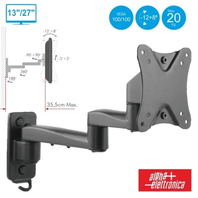 Suporte de parede articulado em metal preto para monitor ou TV 13