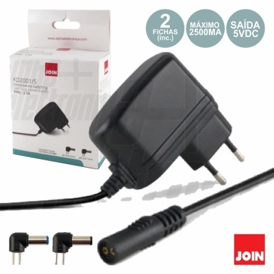 Carregador de parede preto com adaptadores e embalagem