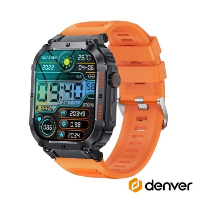 Relógio inteligente digital com bracelete laranja e ecrã colorido