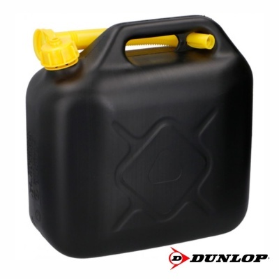Contentor de combustível preto com tampa e bico amarelos da marca Dunlop
