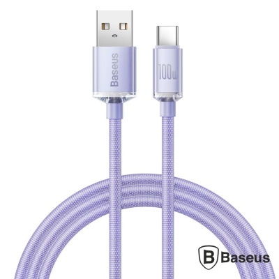 Cabo USB Baseus lilás com USB-C e 100W