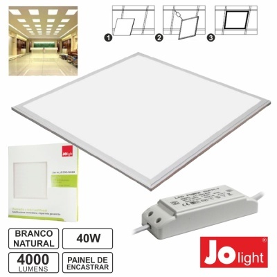 Painel de luz quadrado branco natural de 40W com embalagem e fonte de alimentação Jo light